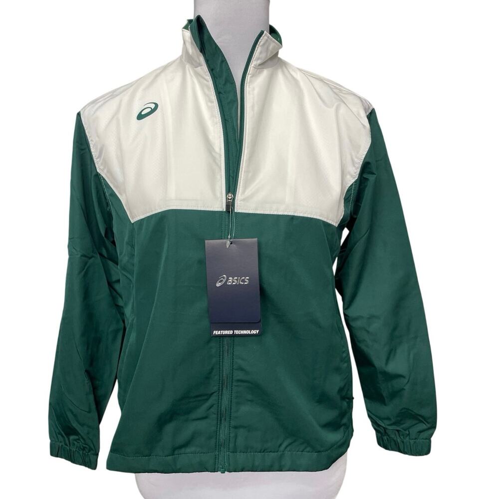 NWT - Asics Youth/Jr Green Upsurge Windbreaker Zip-Up Jacket